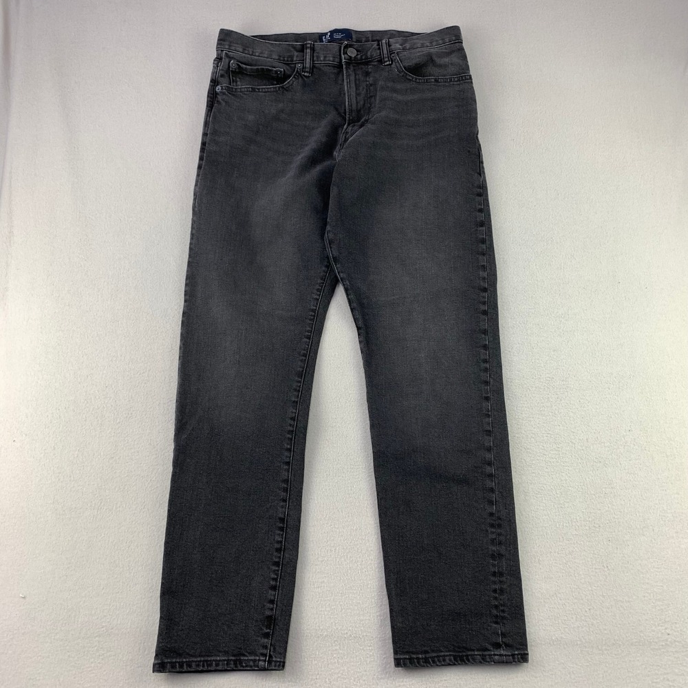 GAP Denim Jeans Mens 33x32 Washed Black Straight-Taper Comfort Flex Classic Fade